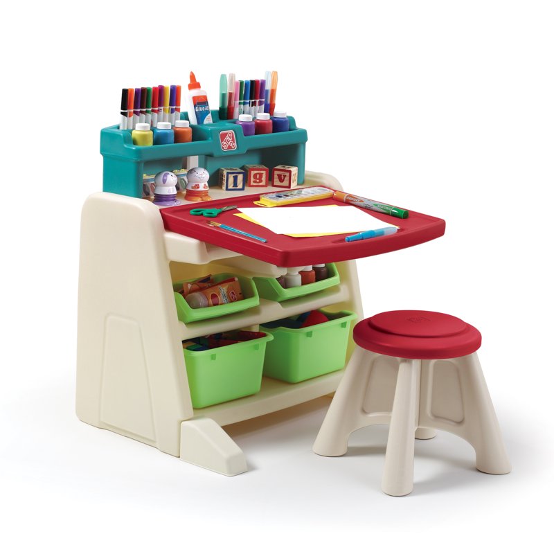 Toddler Art Easel with Storage and Adjustable Surface - Kids Craft Desk