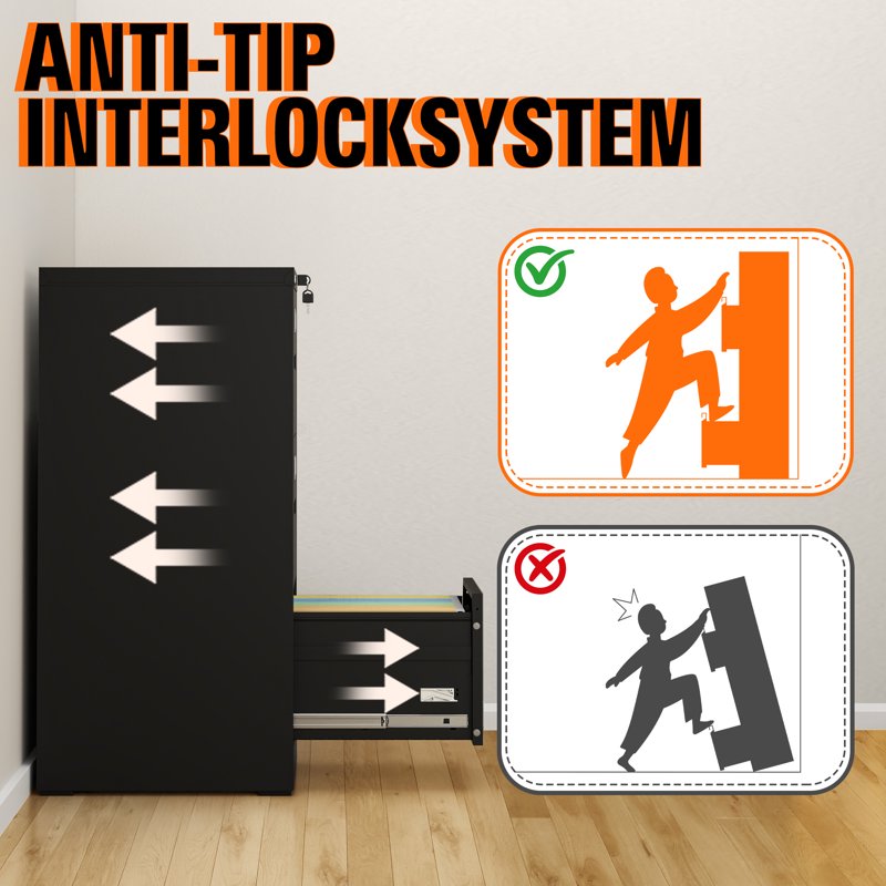 Locking 3-Drawer Metal File Cabinet for Legal and Letter Files - Black