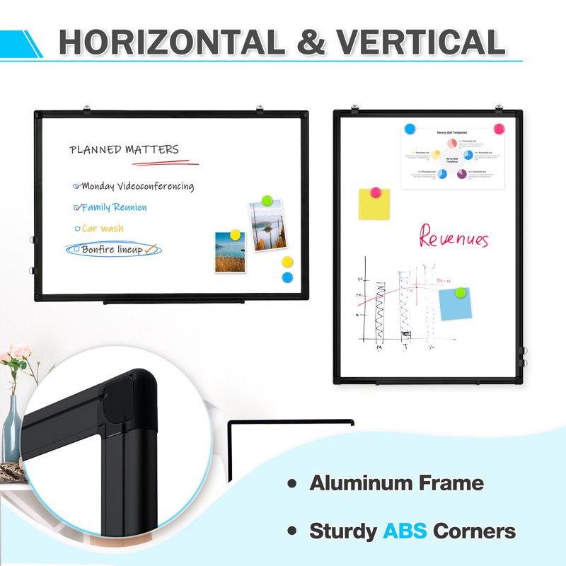 Magnetic Double-Sided Whiteboard 24x18 Inch for Office Home Classroom