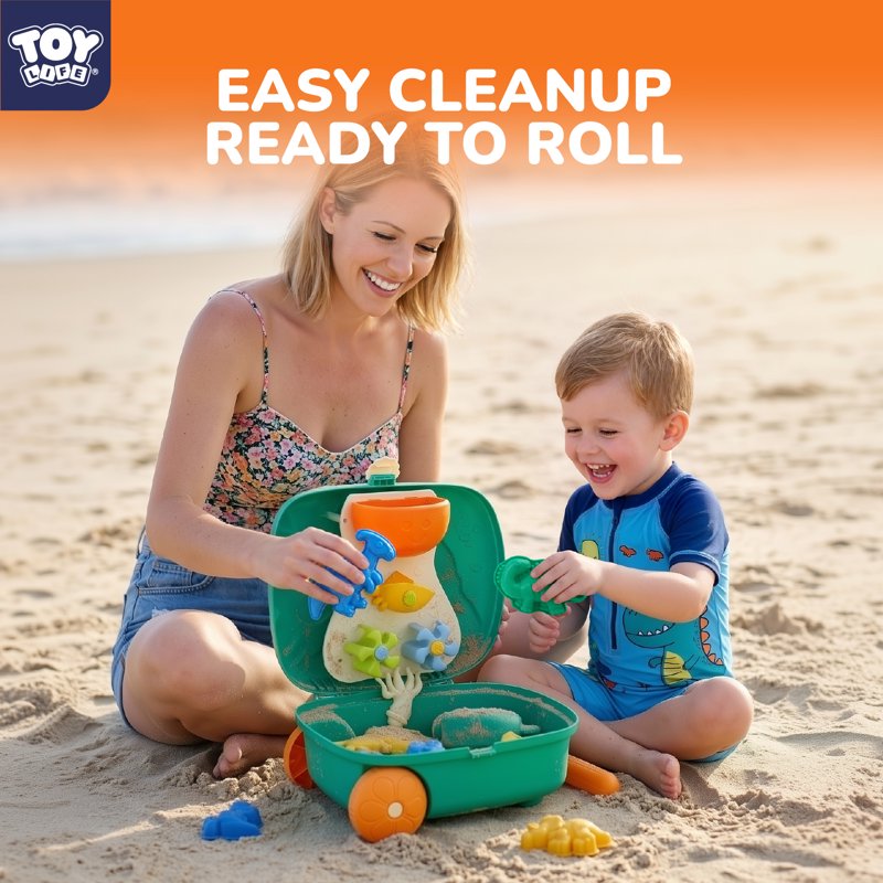 Kids Sand Toy Set with Rolling Luggage Water Play System and Molds