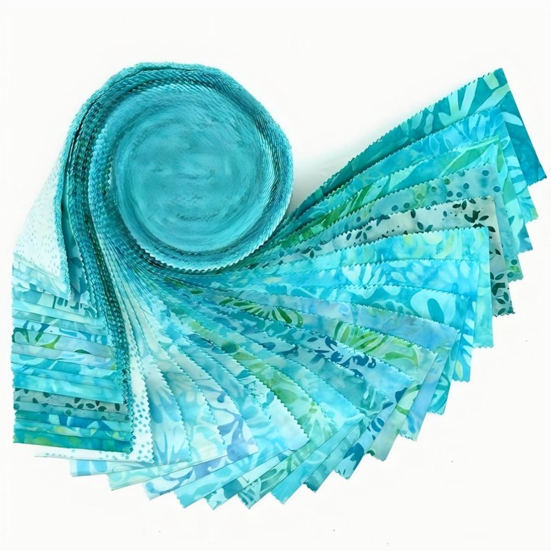 40-Piece Jelly Roll Fabric Strips for Quilting and Sewing - Blue Green Lake