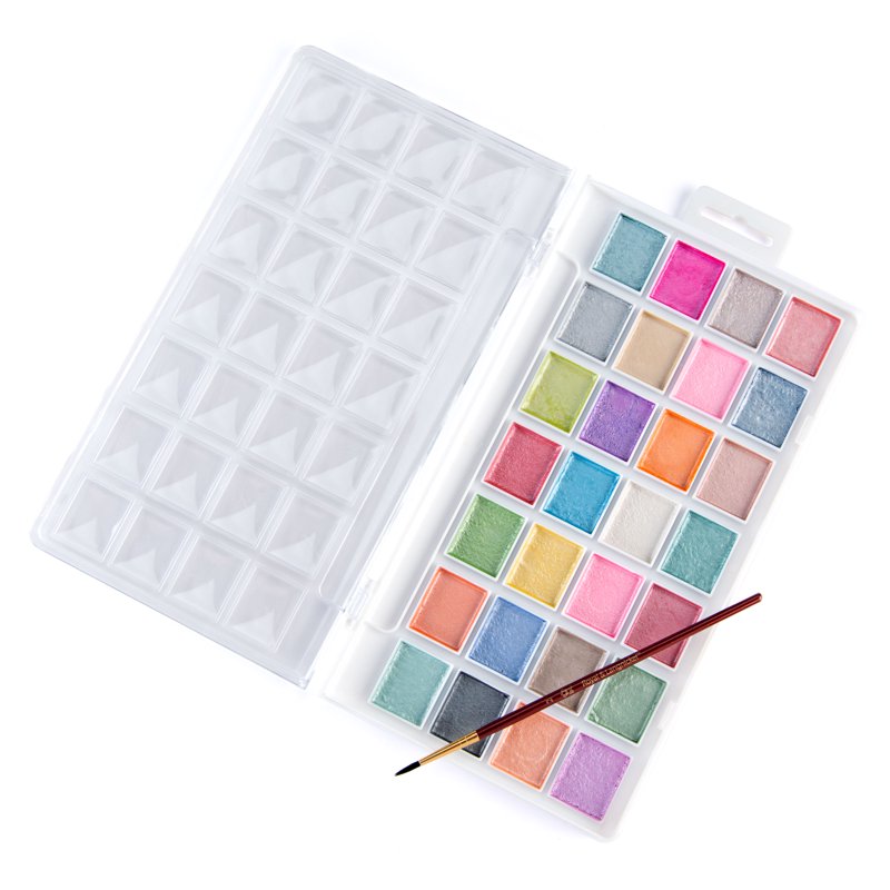 Pearlescent Watercolor Paint Set with Brush - 28 Vibrant Metallic Colors for Artists
