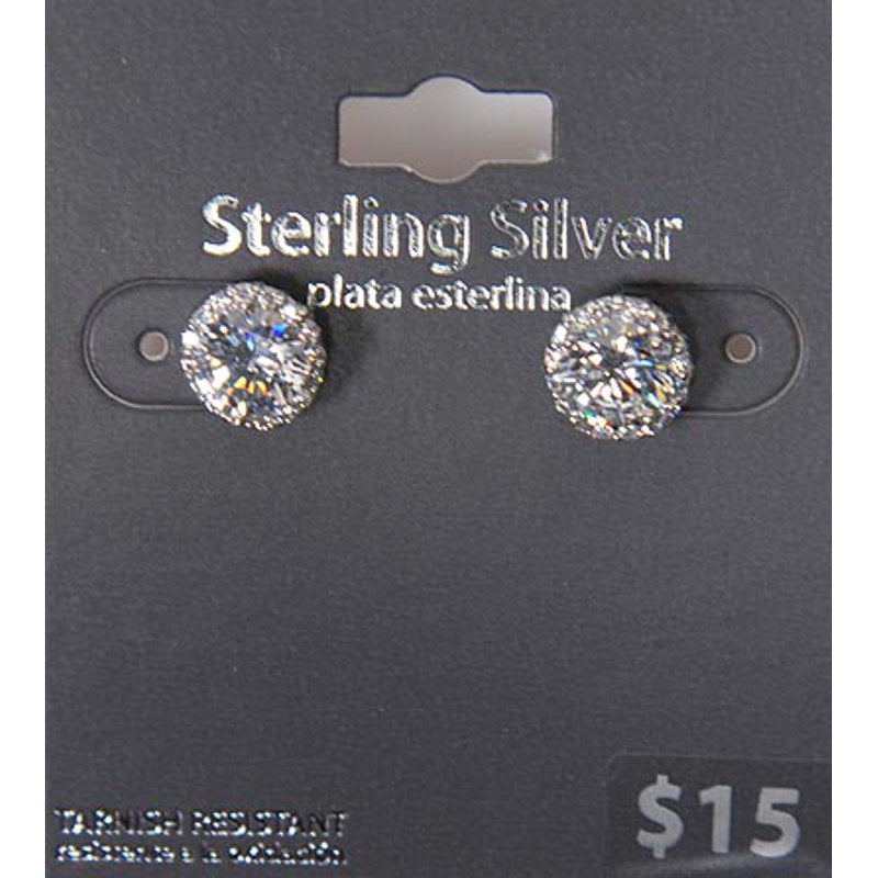 Sterling Silver 7mm Round CZ Halo Stud Earrings - White