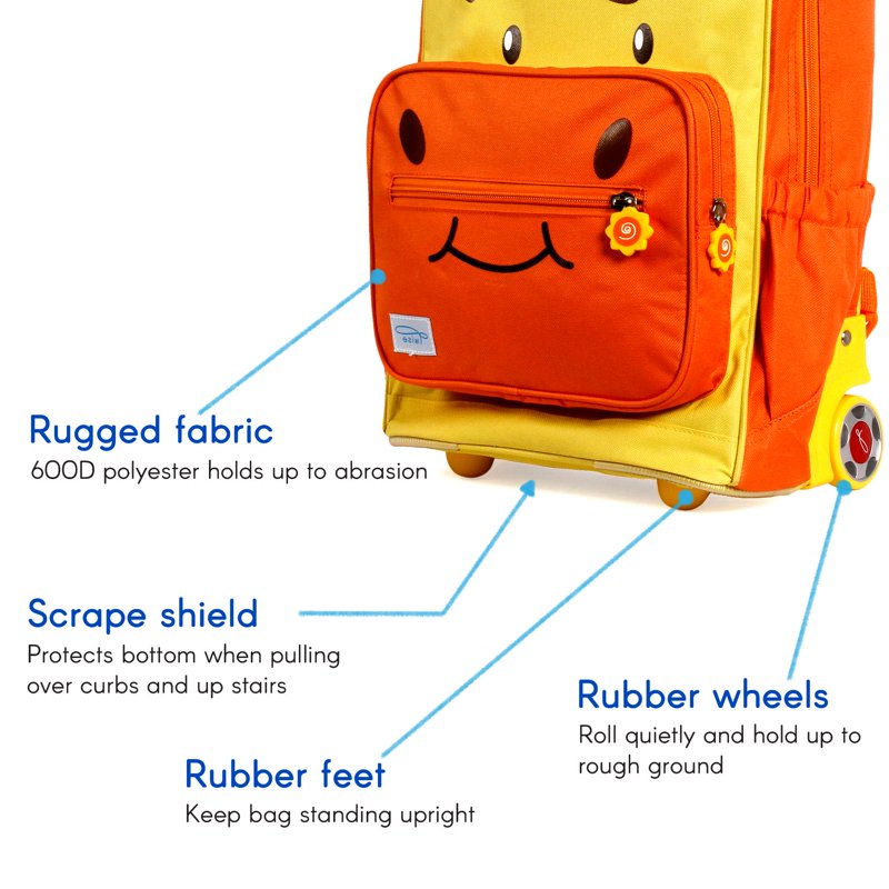 Kids Rolling Backpack with Convertible Shoulder Straps and Large Main Compartment - Giraffe Pattern
