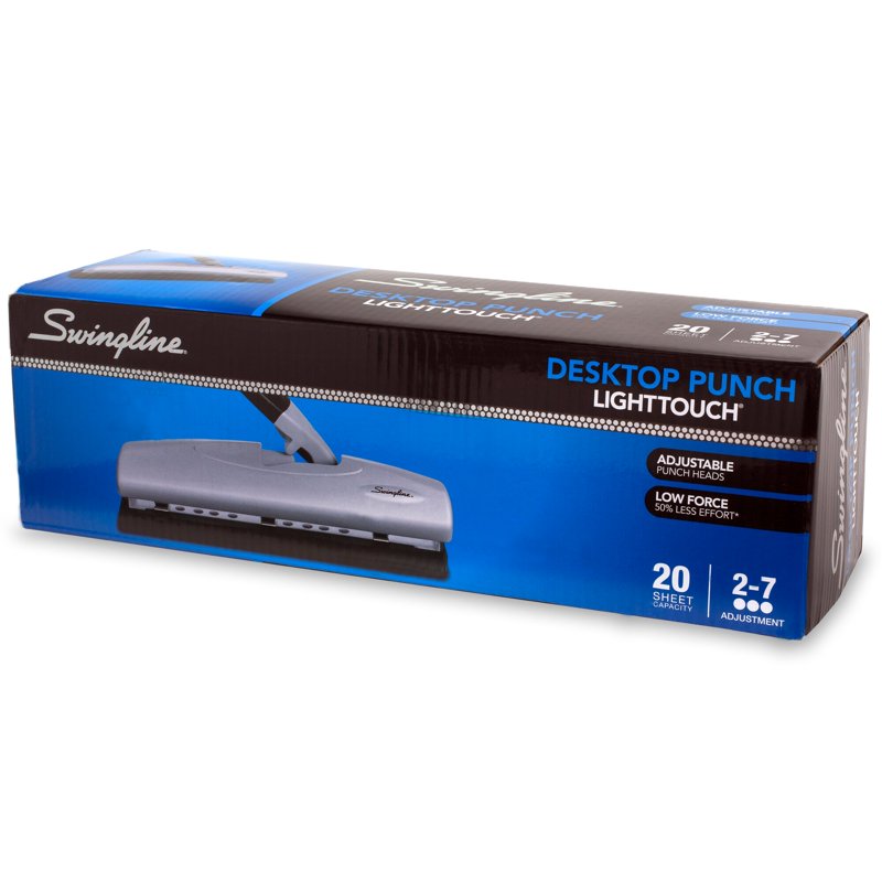 Heavy-Duty Desktop Hole Punch 2-7 Holes, 20 Sheets Capacity, LightTouch Lever