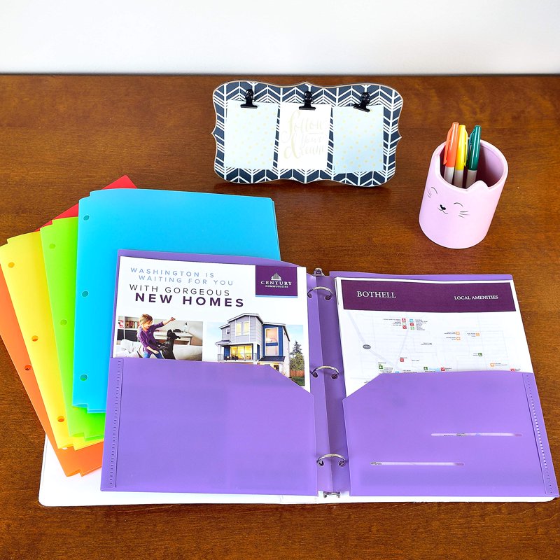 Heavy Duty Plastic Letter Size File Folders 6-Pack Moisture Resistant Notched Pockets