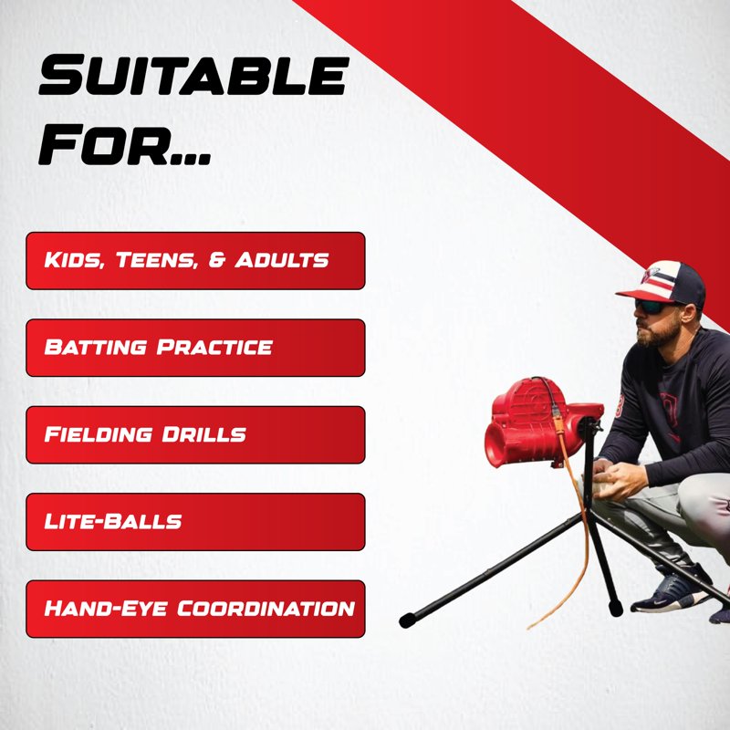 Baseball Pitching Machine with Adjustable Speed & 360° Swivel Head