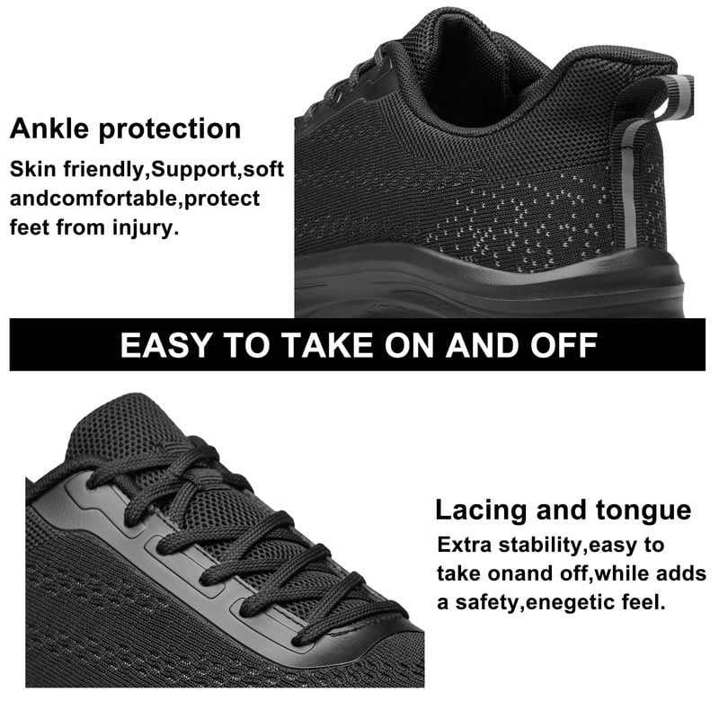 Men's Lightweight Breathable Running Sneakers All Black Size 7.5
