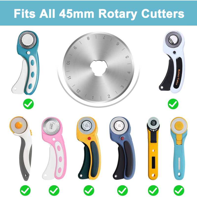 10 Pcs 45mm Rotary Cutter Blades for Fabric Quilting Sewing Replacement Sharp Blades