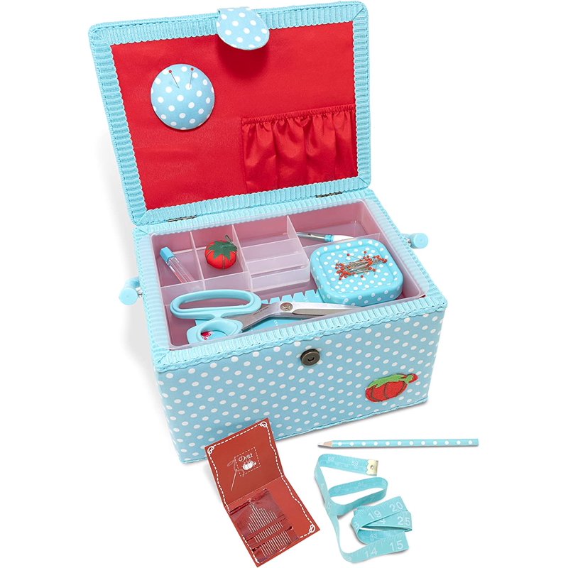 Large Sewing Basket Kit with Tools - Aqua Dots