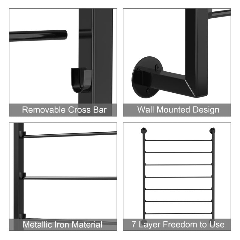 7 Tier Wall-Mounted Ribbon Storage Rack Metal Organizer for Crafts & Retail