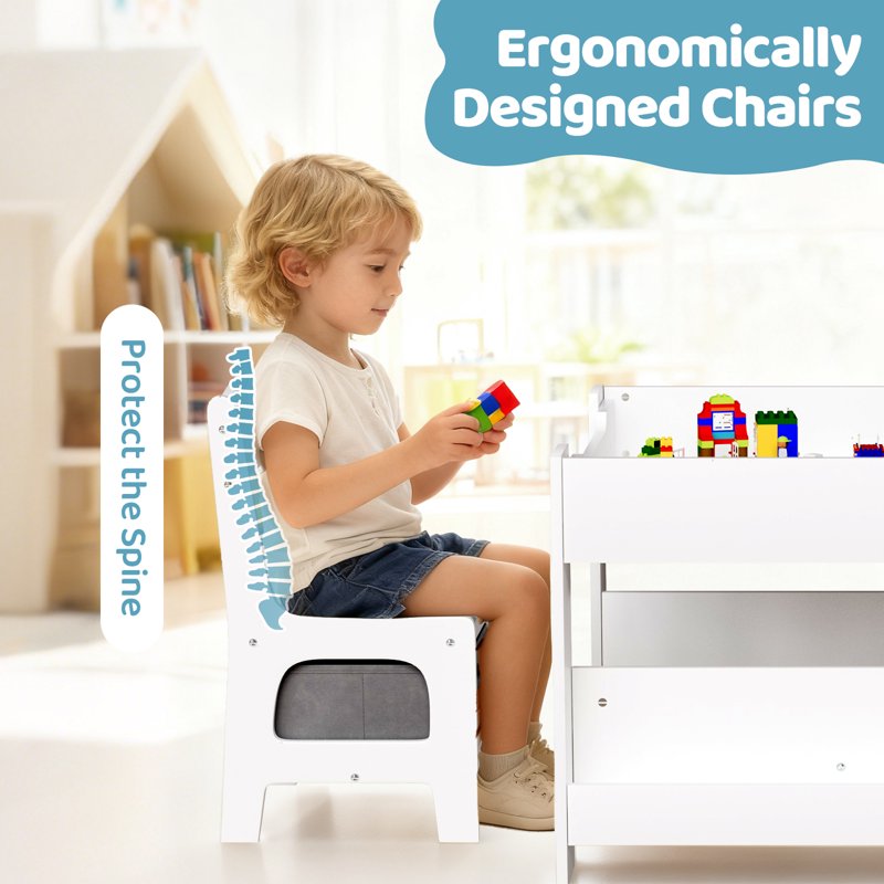 Kids Activity Table & Chairs Set with Storage & Reversible Blackboard