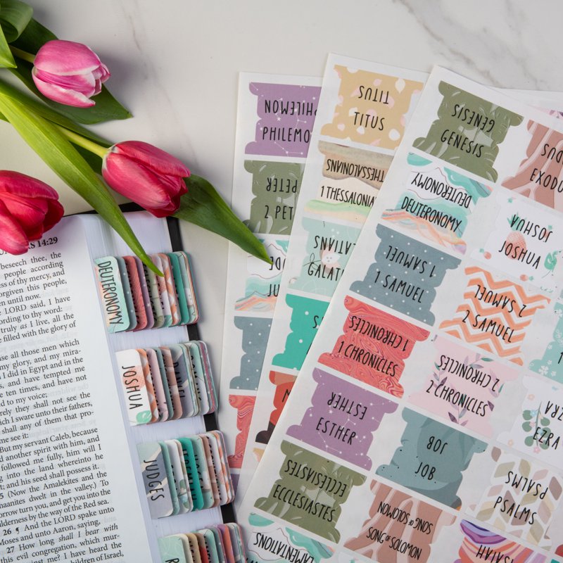 Bible Index Tabs Set with 66 Book Tabs and 18 Blank Tabs - Laminated, Easy to Apply
