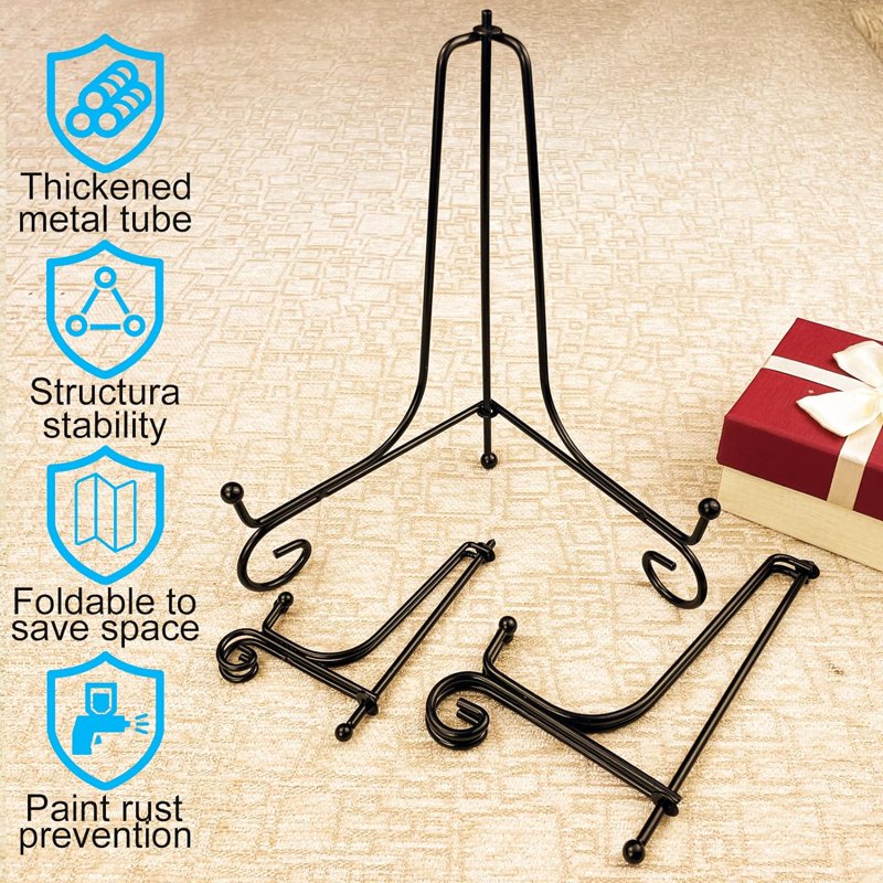 Set of 6 Black Iron Plate Stands for Display - 4, 6 & 8 Inch Decorative Metal Holders