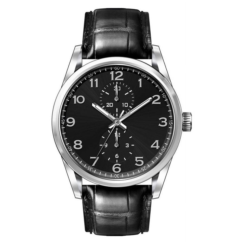Men's Silver Tone Black Dial Watch - Easy Read Quartz Sport Watch
