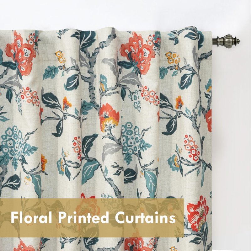 Blackout Linen Floral Pattern Curtains for Bedroom Double Layer Thermal Insulated 2 Panels