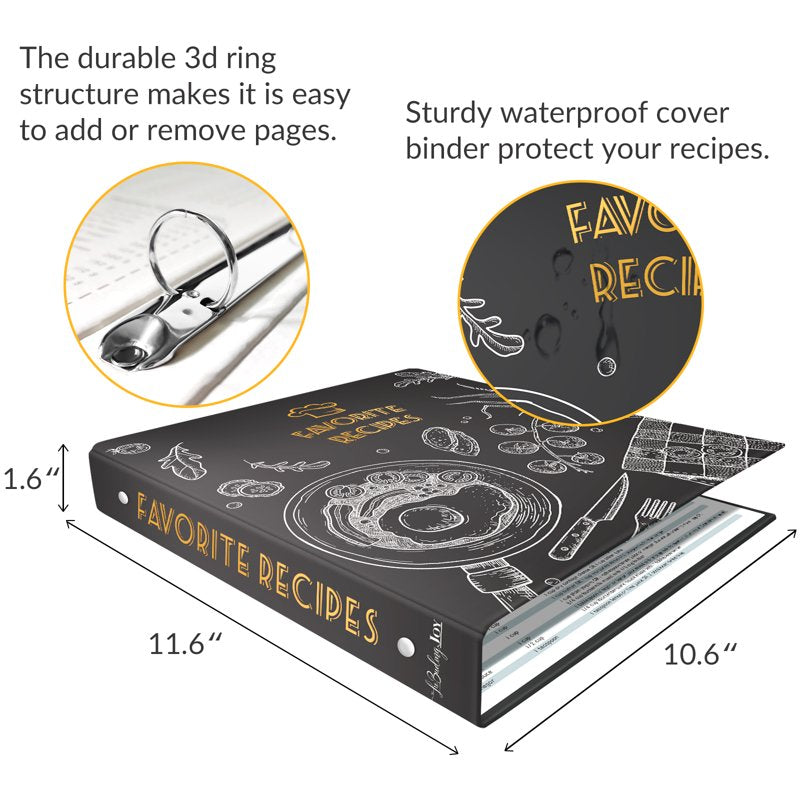 Recipe Binder 8.5x11 with Plastic Sleeves & Recipe Cards - Organize Your Family Recipes