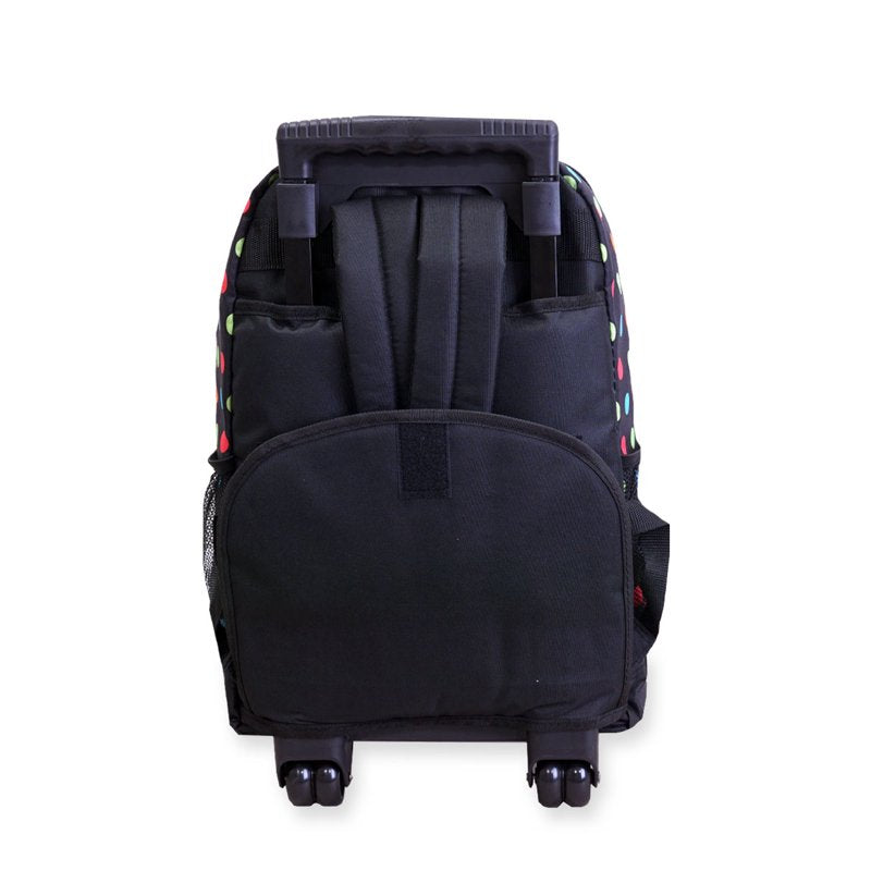 Wheeled Pattern Backpack with Large Main Compartment and Front Pockets
