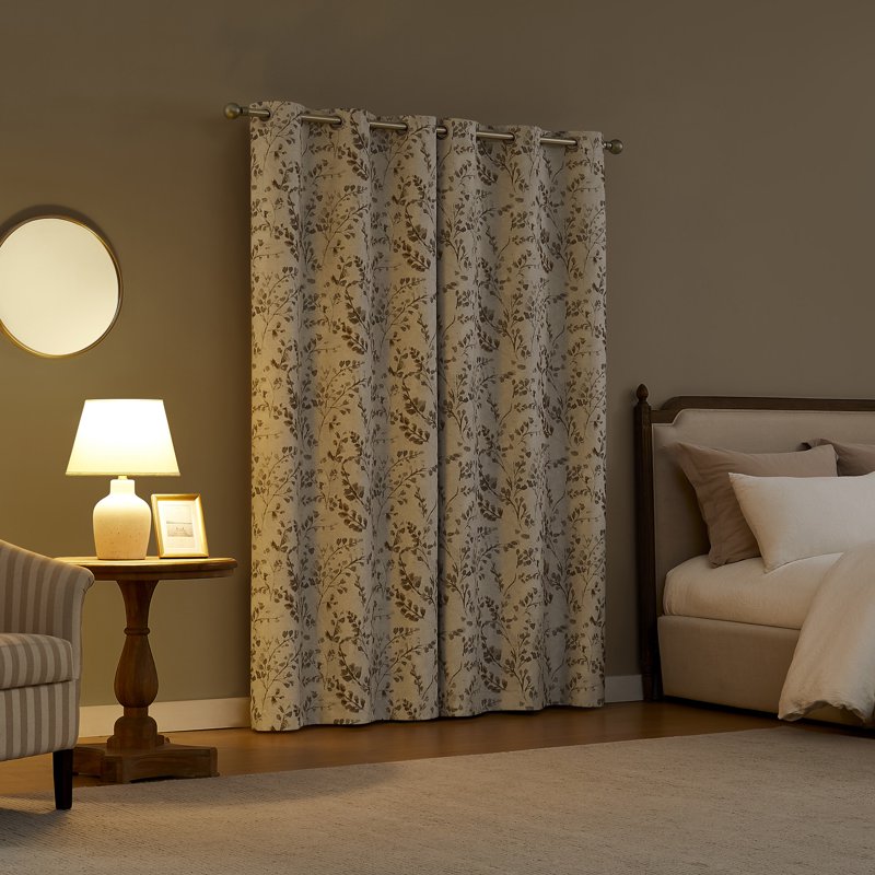 Blackout Curtain Panel - Antique Botanical Design, Grommet Top, 40W x 63L