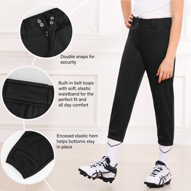 Youth Baseball Pants Kids Softball Trousers Low Rise Tournament Fastpitch Black