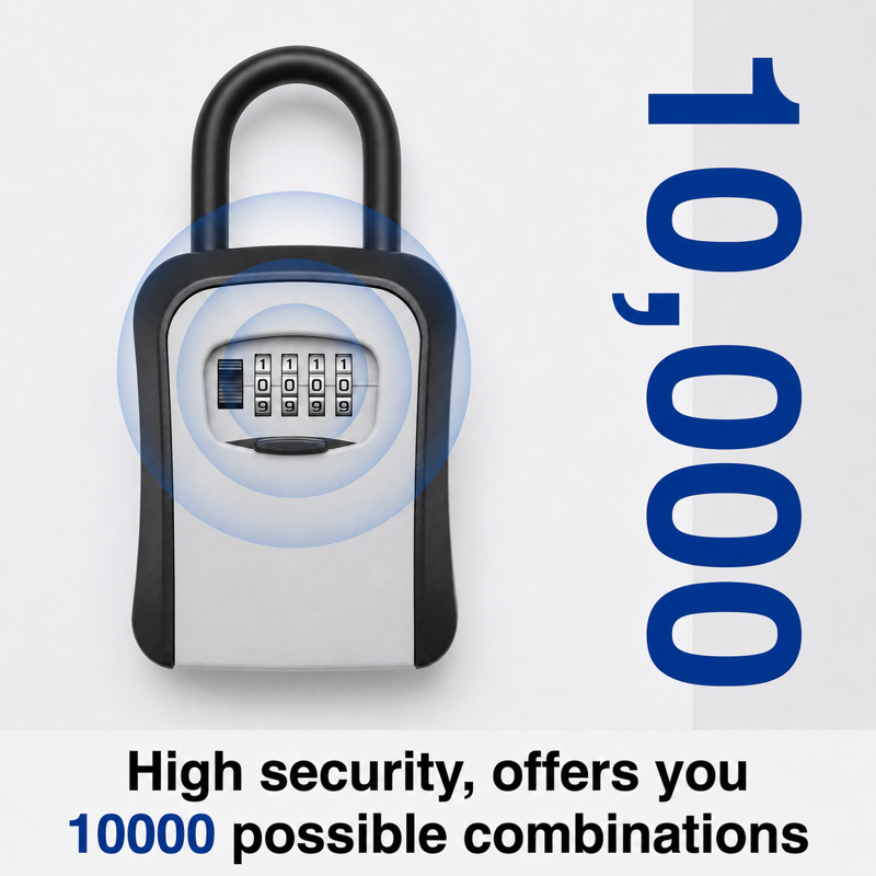Weatherproof Key Lock Box with Resettable 4-Digit Code for Outdoor Security - Holds 5 Keys