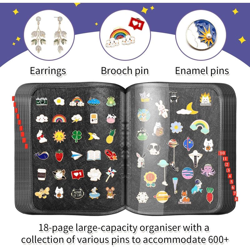 Enamel Pin Display Book with 18 Pages - Portable Collection Organizer for Pins & Brooches