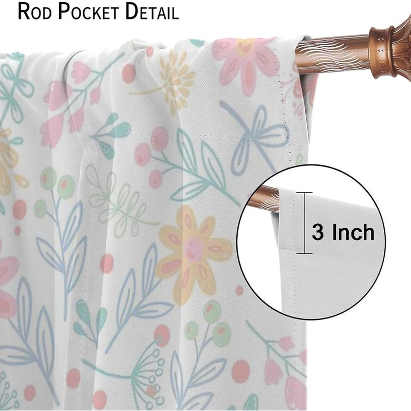 Watercolour Floral Curtains Set - Hand-Painted Plant Design for Bedrooms & Living Rooms