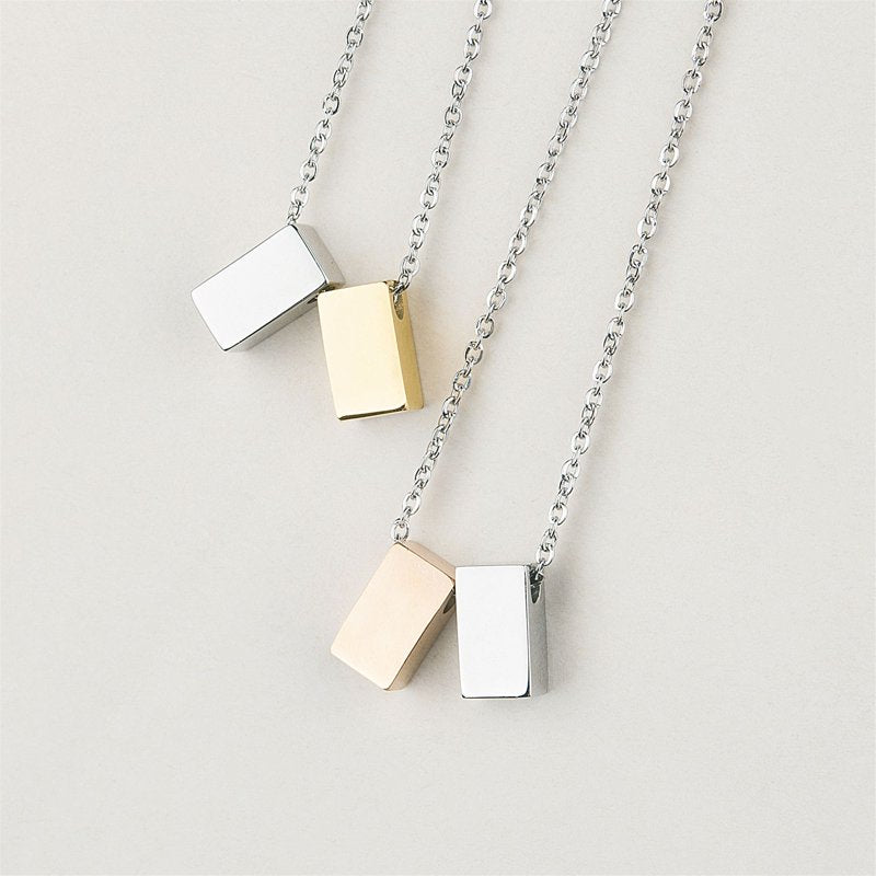 Personalized Mom Necklace Cube Pendant with Card - Mother's Day Gift for Women