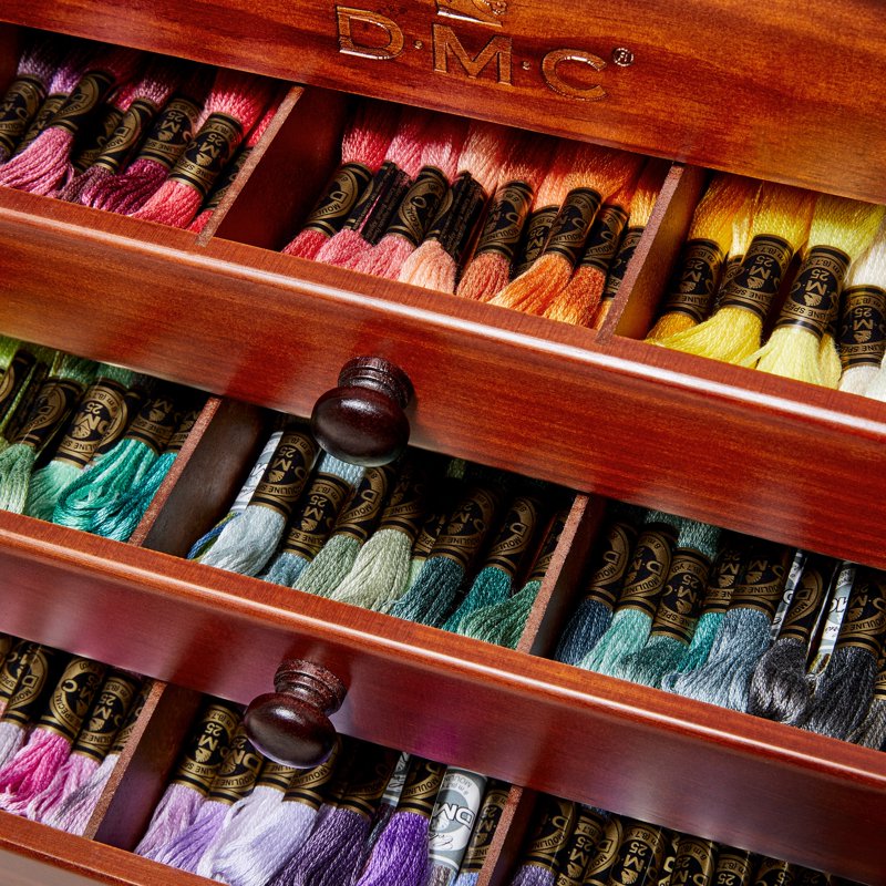 DMC Wooden Thread Storage Chest with 120 Skeins - Embroidery Organizer