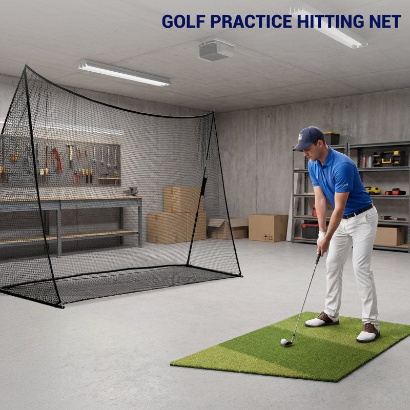 Golf Practice Net with Target – 10x7 ft (Black) Indoor/Outdoor Driving Range