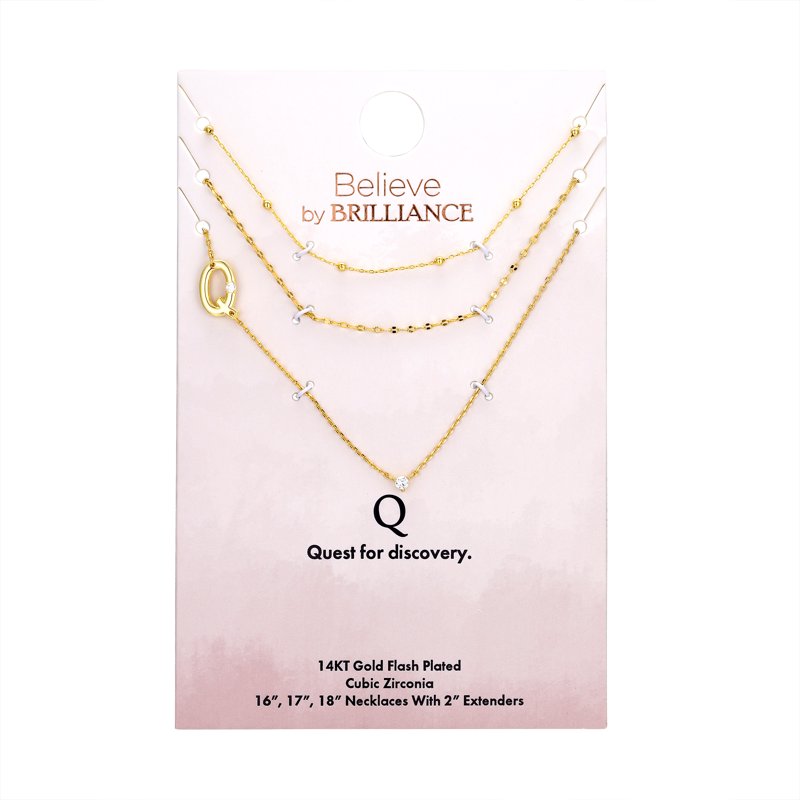 Initial Necklace Set in 14K Gold Flash Plated Brass with Cubic Zirconia - Multiple Letters