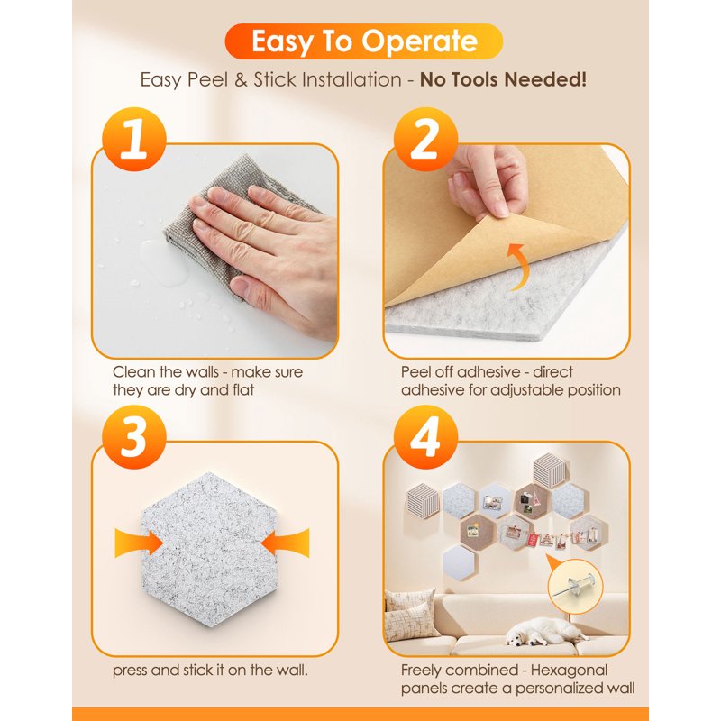 Hexagon Cork Boards for Walls - 10 Pack with 50 Pins for Office & Home Decor