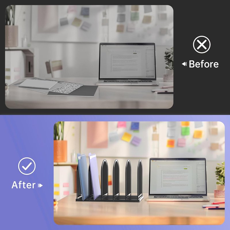 5 Compartment Metal Mesh Desk Organizer for Files and Documents