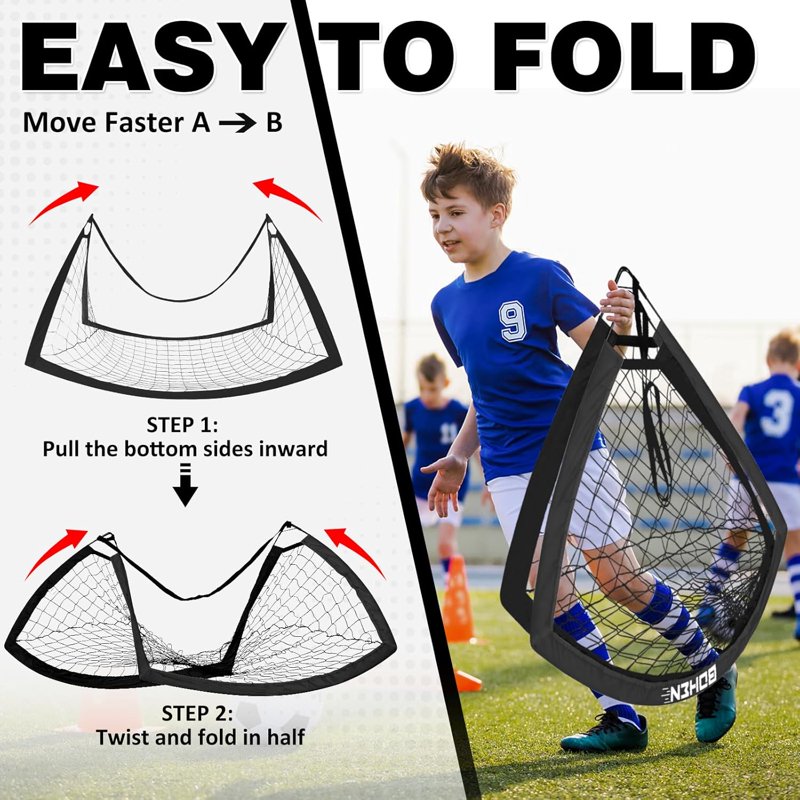BOHEN 6x4FT Portable Soccer Goal with Net, Stakes & Carry Bag - Black