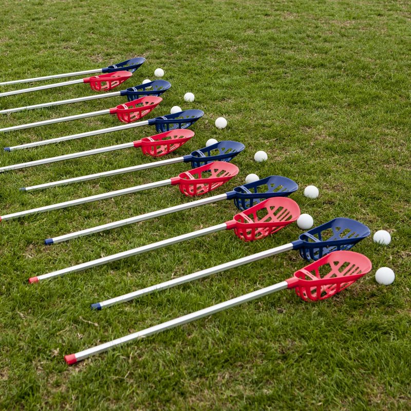 Lacrosse Equipment Set with 12 Aluminum Sticks and 6 Vinyl Balls for Kids & Beginners