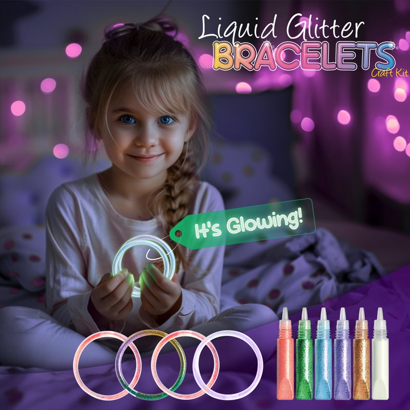 Glow-in-The-Dark Glitter Bracelets Craft Kit for Kids - Make 12 Jewelry Sets