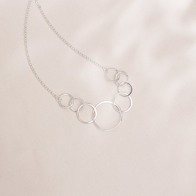 Sterling Silver 80th Birthday Necklace with 8 Flat Circles - Custom Name Gift for Grandma