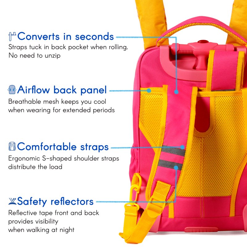 Kids Rolling & Convertible Backpack with Wheels and Shoulder Straps | Durable & Water-Resistant