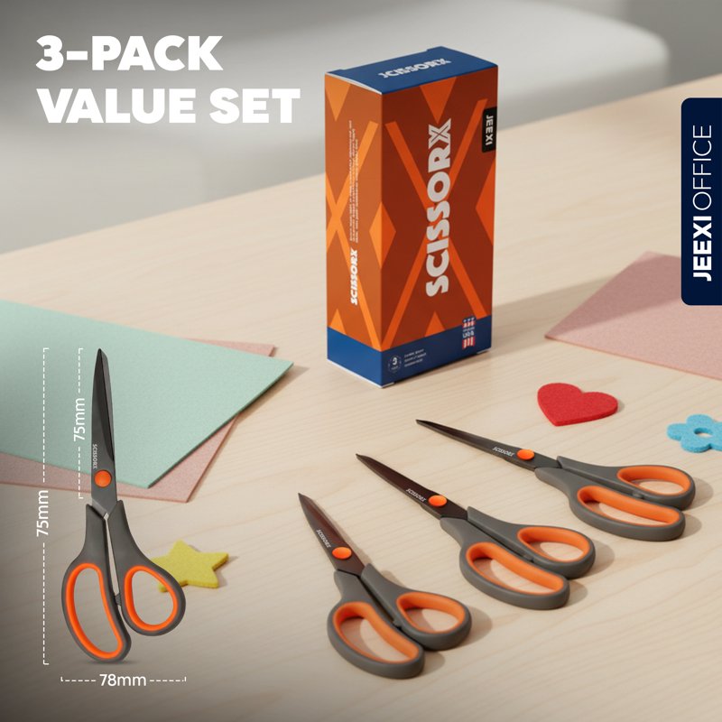 8-Inch Titanium Non-Stick Scissors - Heavy Duty Craft & Office Shears (3 Pack)