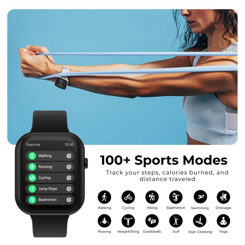 Smartwatch with AMOLED Display, Bluetooth Calling, 100+ Sport Modes, Heart Rate & Sleep Monitoring