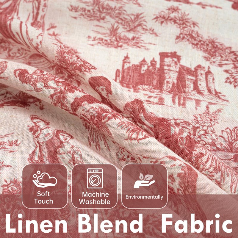 Blackout Linen Curtains for Bedroom & Living Room - Double Layer French Farmhouse Pattern, Thermal Sound Insulated Drapes, 90 Inch Length, 2 Panels