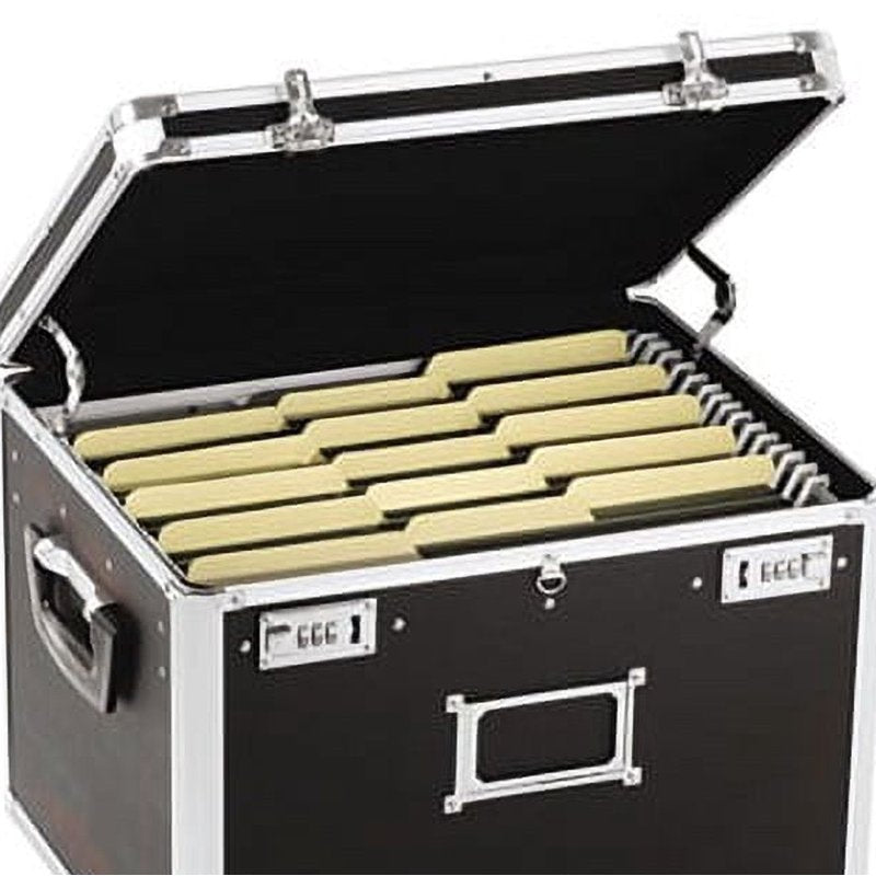 Locking File Chest with Adjustable File Rails for Letter and Legal Files - Black