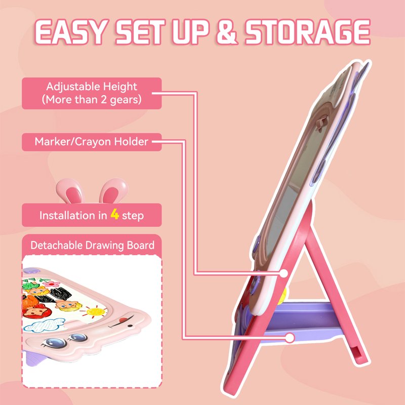 Kids Magnetic Easel for Art & Learning, Adjustable Double-Sided Drawing Board, Gift for Ages 3-8