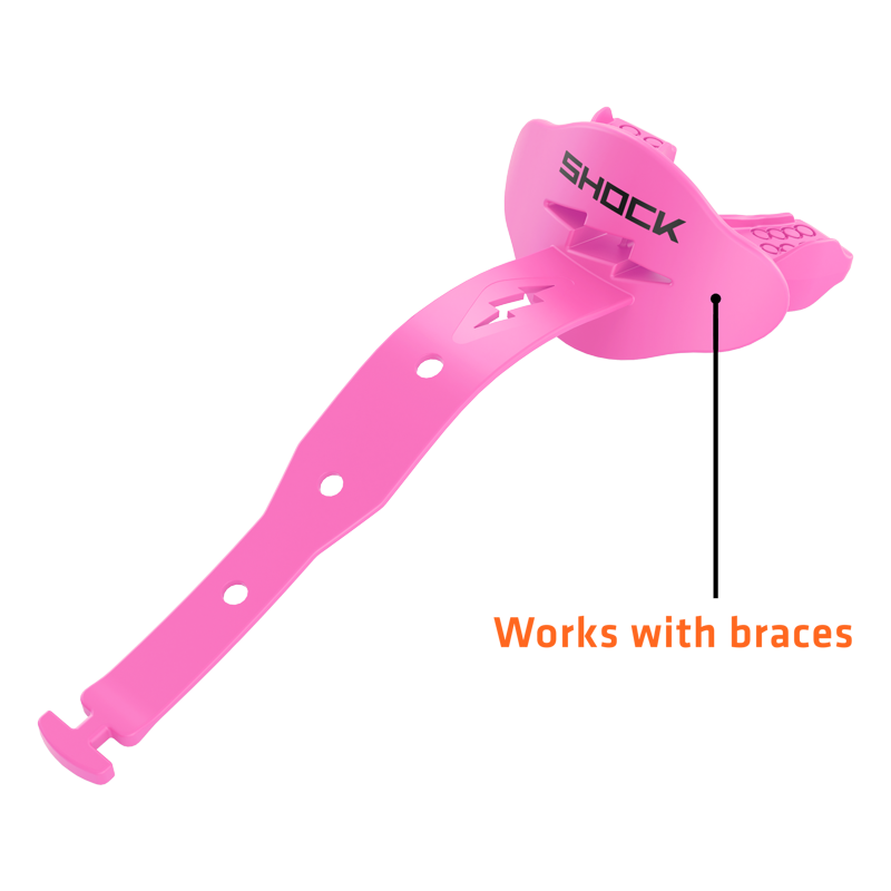 Football Lip Guard - Neon Pink, One Size, Secure Helmet Fit, Shock Doctor