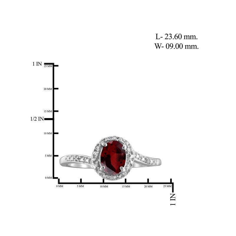Garnet Ring with White Diamond Accents - 1 Carat Sterling Silver Jewelry for Women