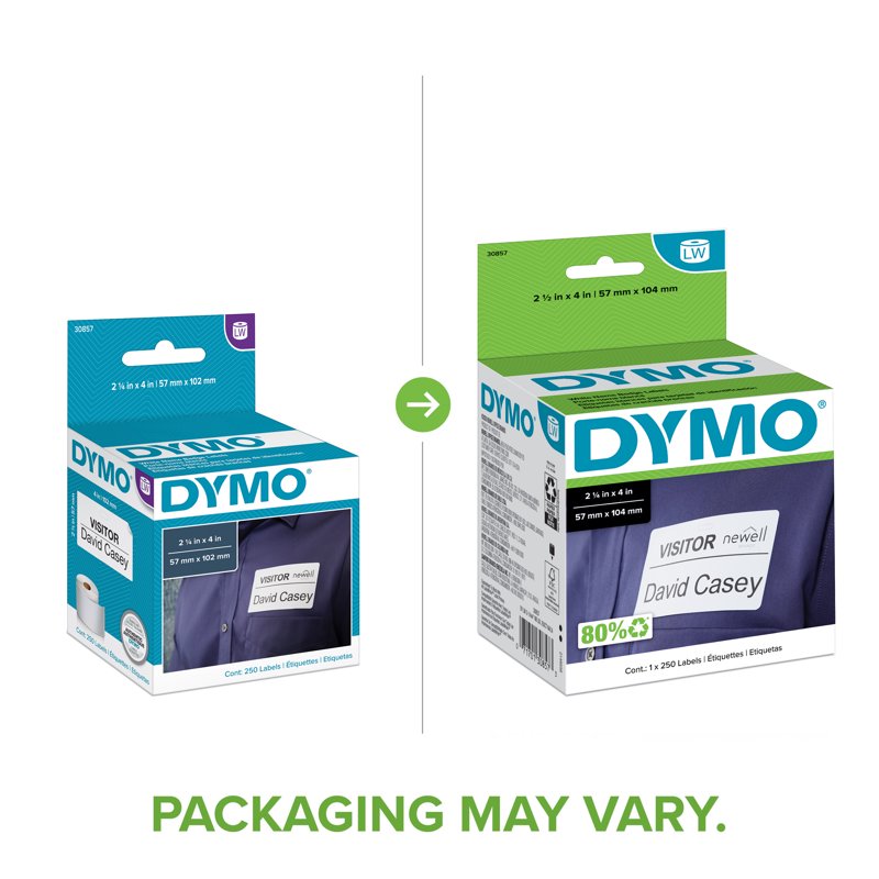 White Name Badge Labels for LabelWriter Printers - 2-1/4 x 4 Inches, 250 Roll