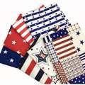 Patriotic Cotton Fabric Bundles 8pcs 10x10 Inch for 4th of July Quilting & DIY Crafts