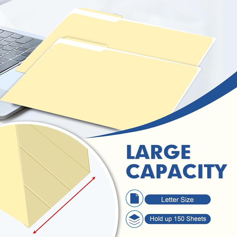 Manila File Folders 30 Pack with 1/3 Cut Tabs for Office School Business Letter Size