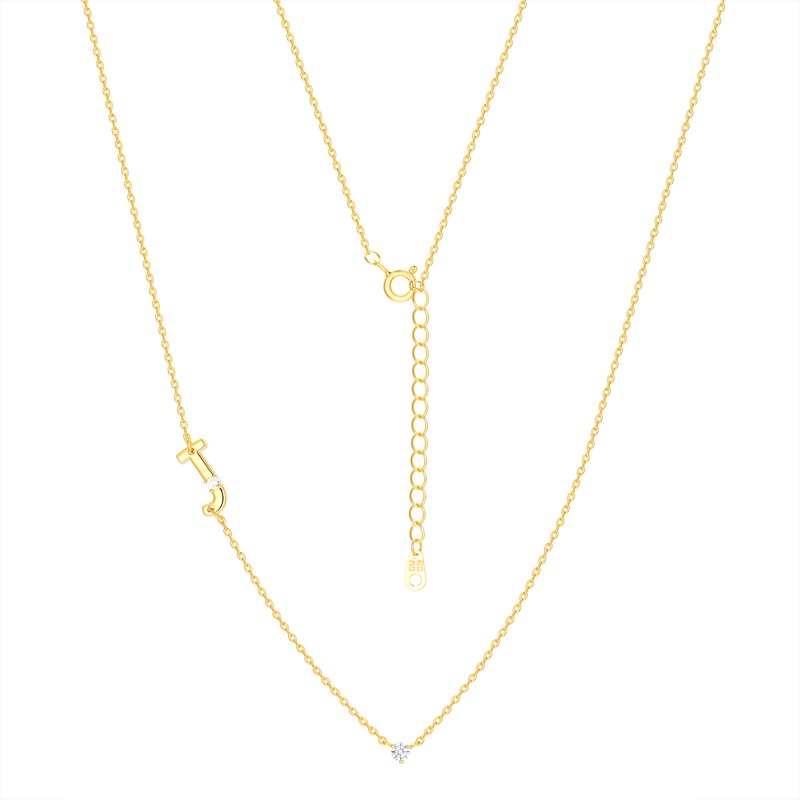 Gold Flash Plated Initial Necklace Set with Cubic Zirconia - Multiple Letters