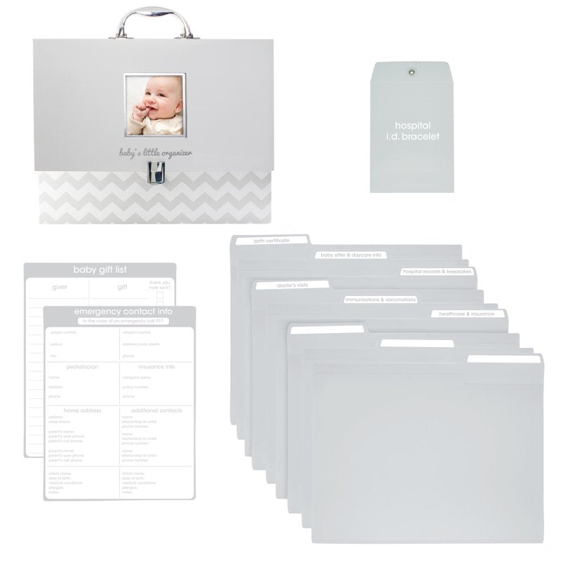 Baby Document Organizer Briefcase with 9 Folders, Gray Chevron